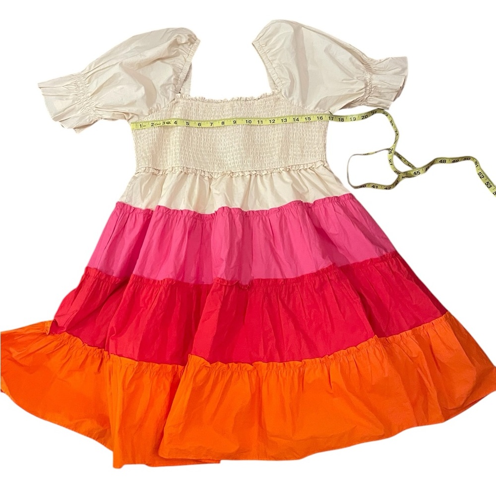 ENGLISH FACTORY Colorblock Smocked Puff Sleeve Mini Dress New With Tags - Picture 14 of 16